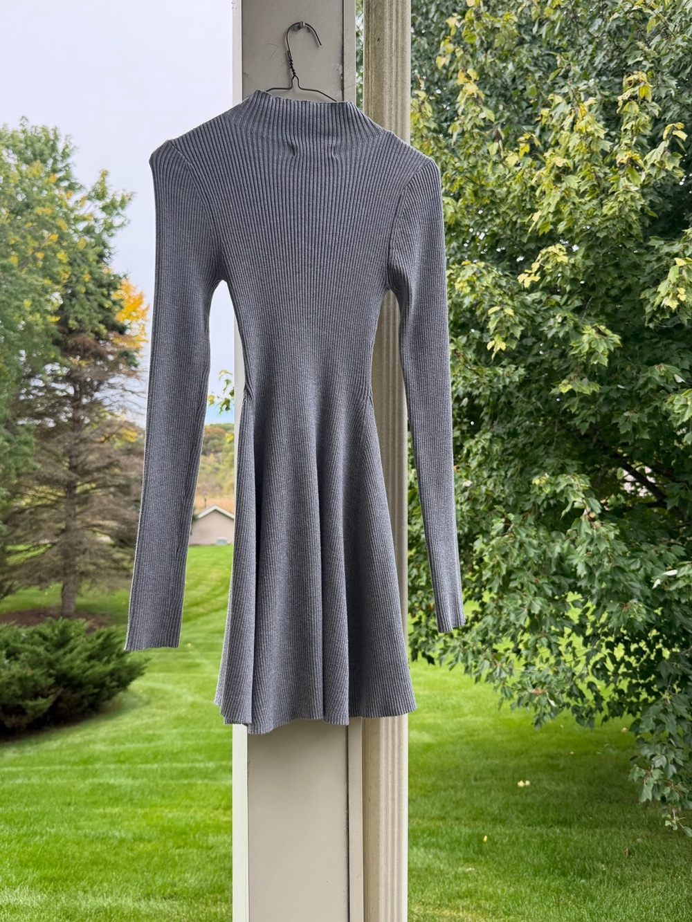Gray Ribbed Skater Mini Dress - Picture 4 of 6